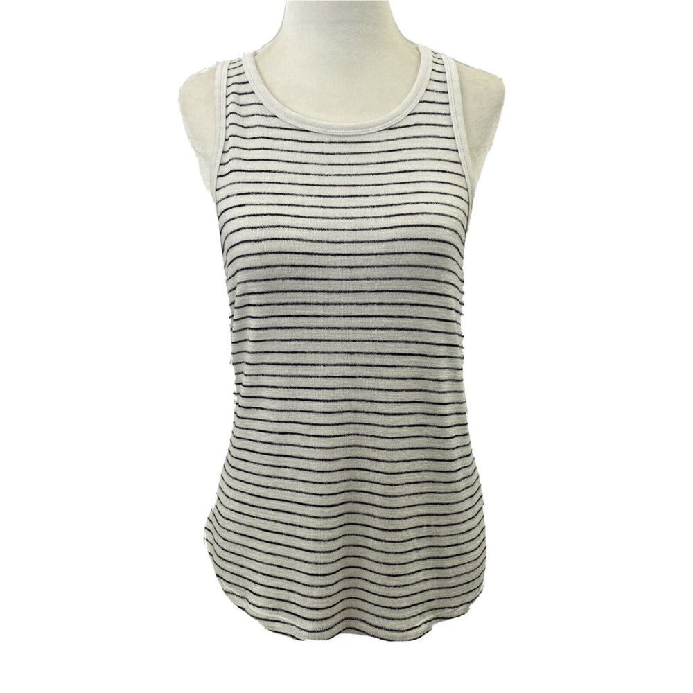 a new day Women's Small Fine Knit Stretch Tank Top White Navy Blue Stripe